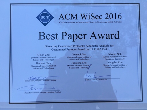 201607 최기범석사과정 WiSec2016 Best Paper Award
